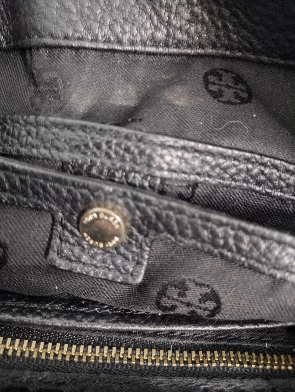 Tory Burch Marion Black Leather Slouchy Tote Hobo Chain Whipstitch W Dust Bag